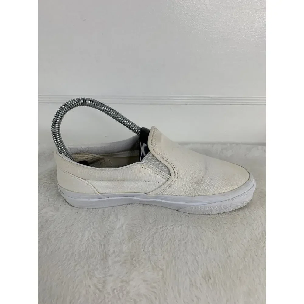 Vans Youth Classic Slip-On Sneakers White Canvas Shoes Size 3 | EU 34